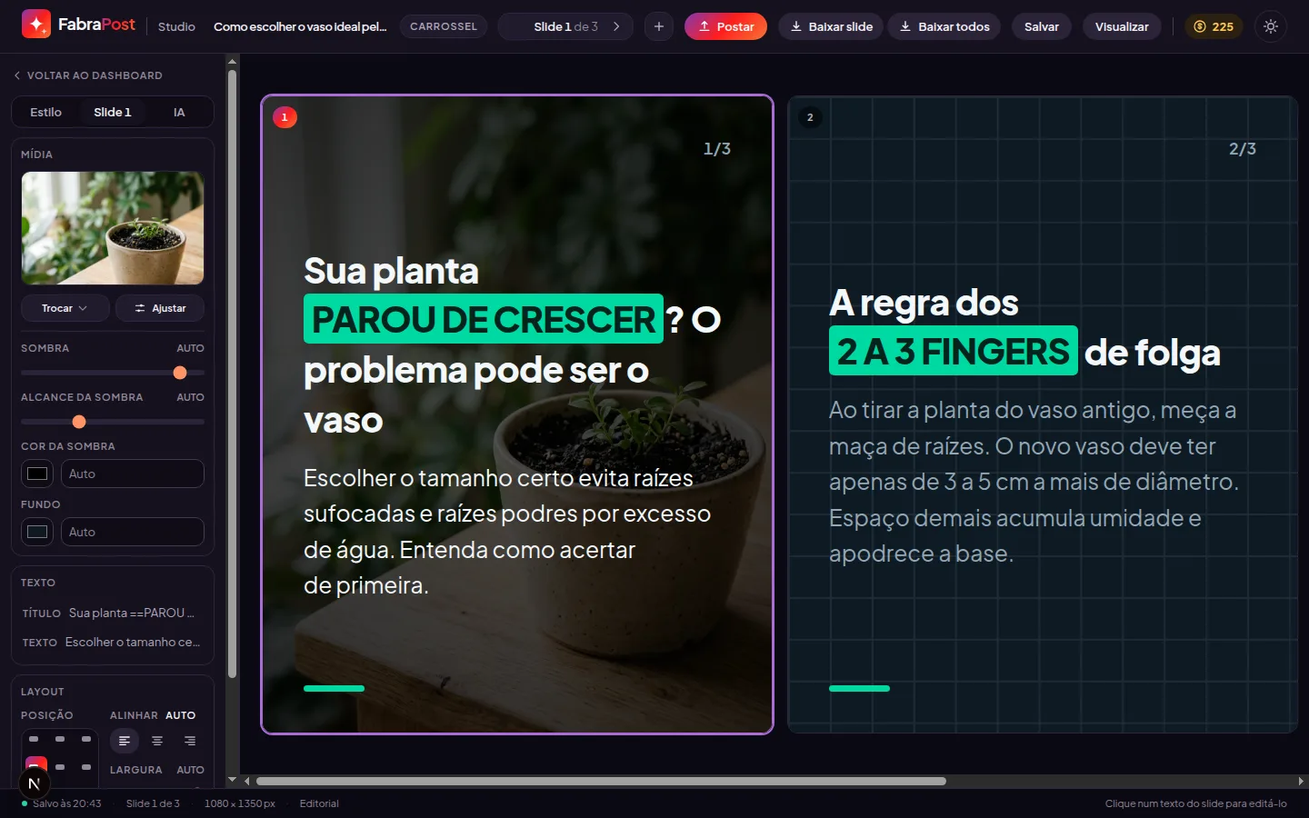 Slide do editor com a imagem gerada aplicada como fundo, atrás do texto