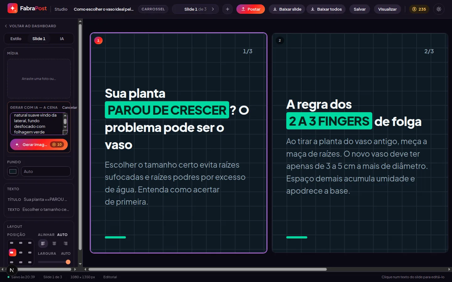 Cartão de mídia do editor com o campo aberto para descrever a cena da imagem